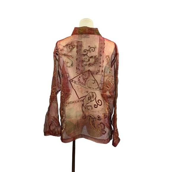 Chicos Sheer Embroidered Button-Up Jacket Size 3 - Picture 2 of 6